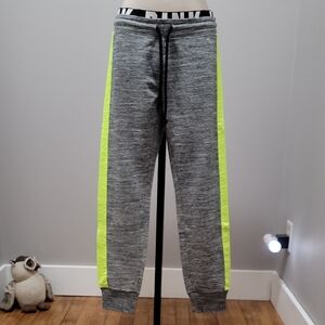 PINK Victoria's Secret Gray Joggers with Neon Yellow/green Stripes Sz. M